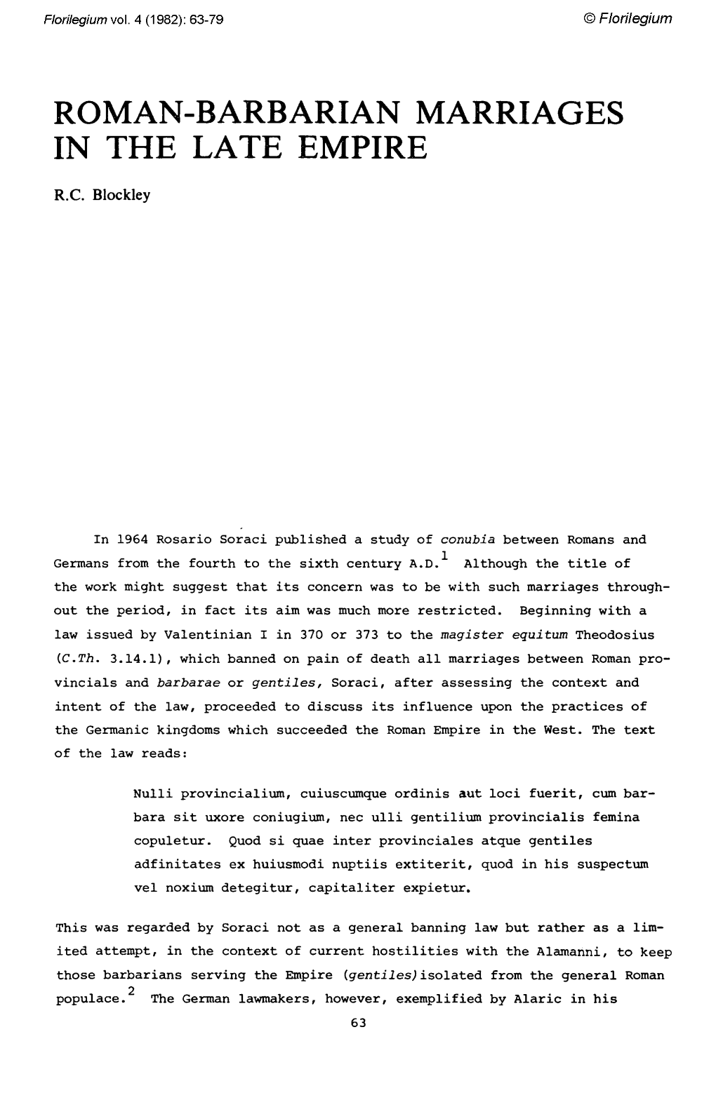 Roman-Barbarian Marriages in the Late Empire R.C