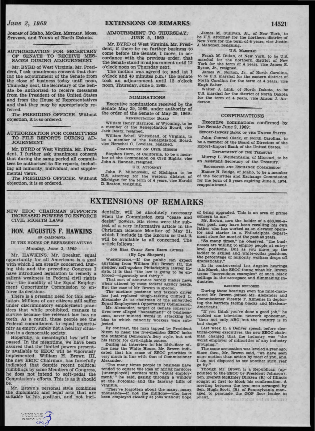 EXTENSIONS of REMARKS 14521 JORDAN of Idaho, Mcgee, METCALF, Moss, ADJOURNMENT to THURSDAY, James M