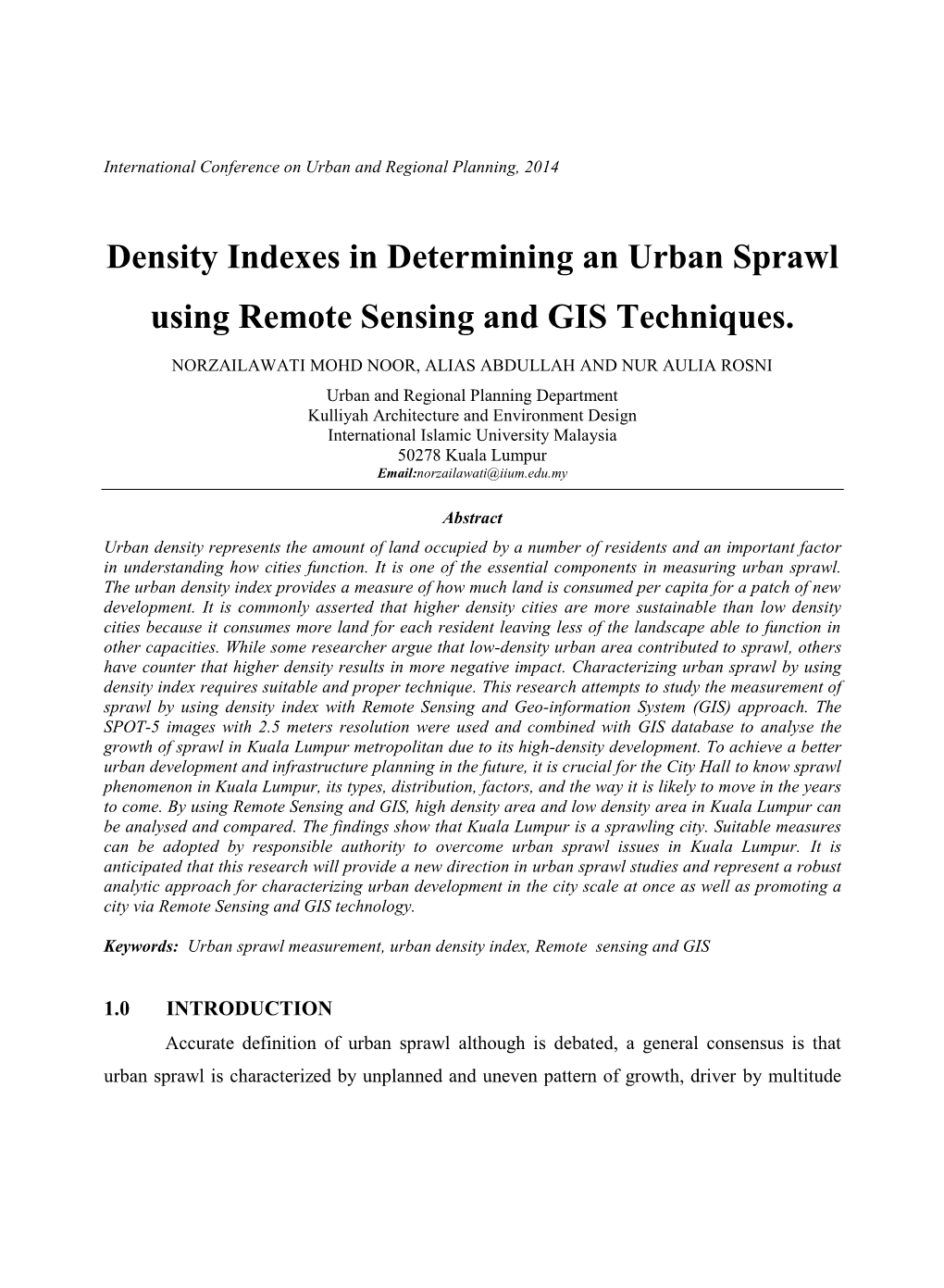 Density Indexes in Determining an Urban Sprawl Using Remote Sensing and GIS Techniques