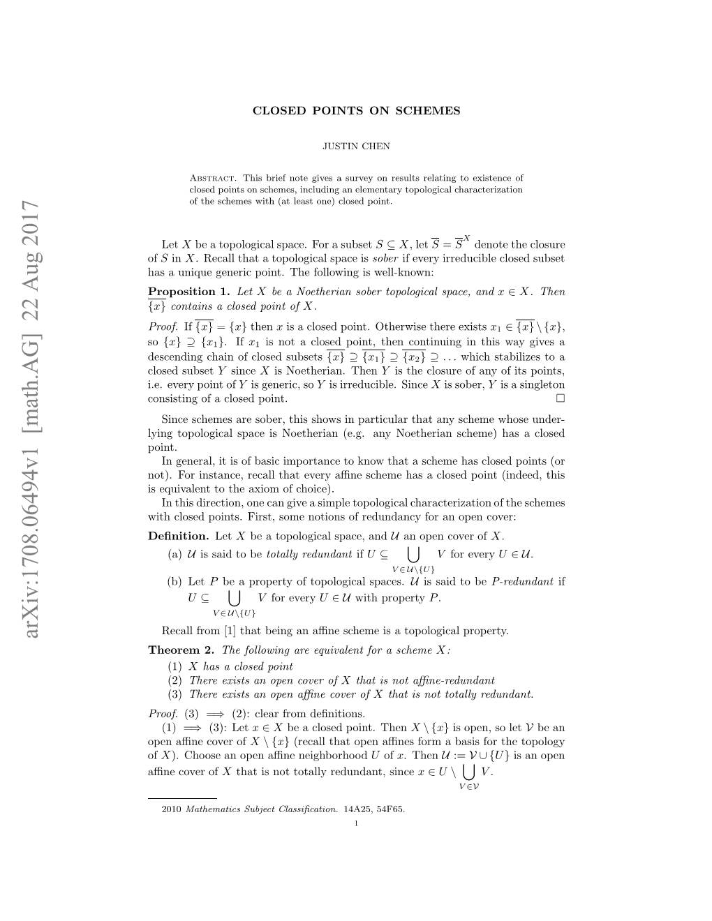 Arxiv:1708.06494V1 [Math.AG] 22 Aug 2017 Proof