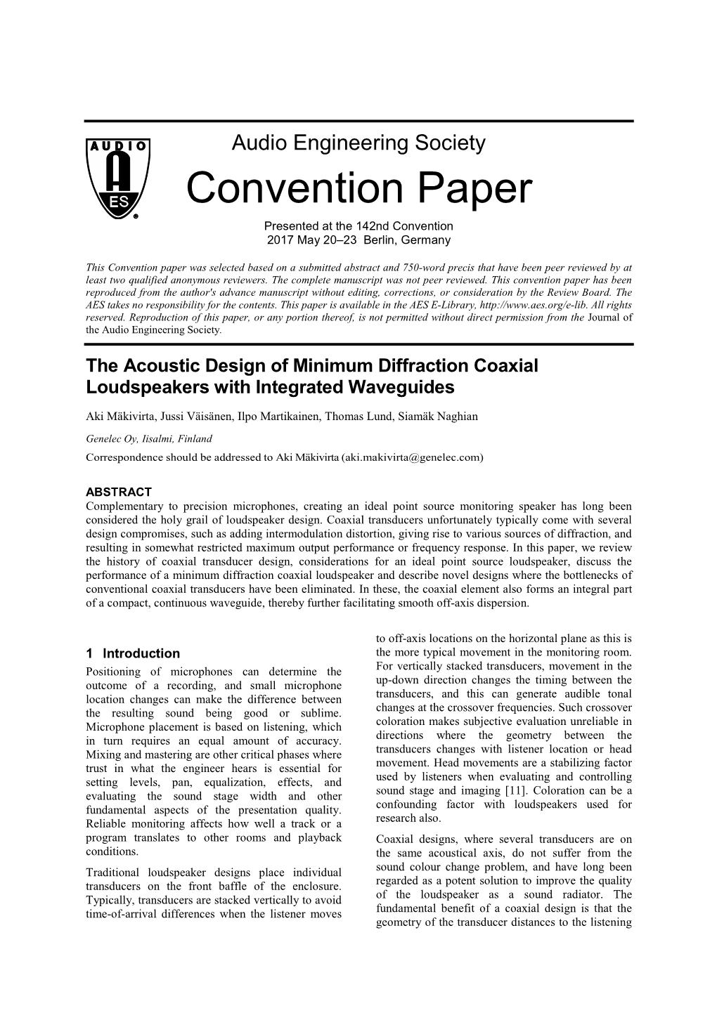 The Acoustic Design of Minimum Diffraction Coaxial Loudspeakers with Integrated Waveguides