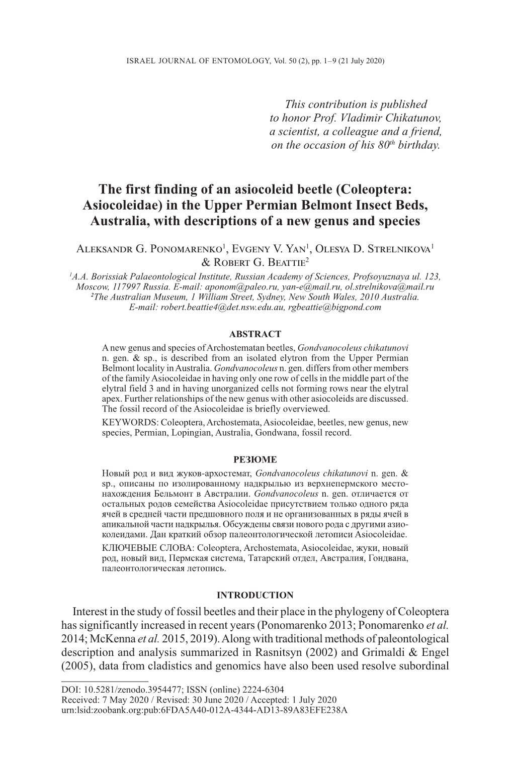 A New Genus and Species of Asiocoleidae (Coleoptera) From