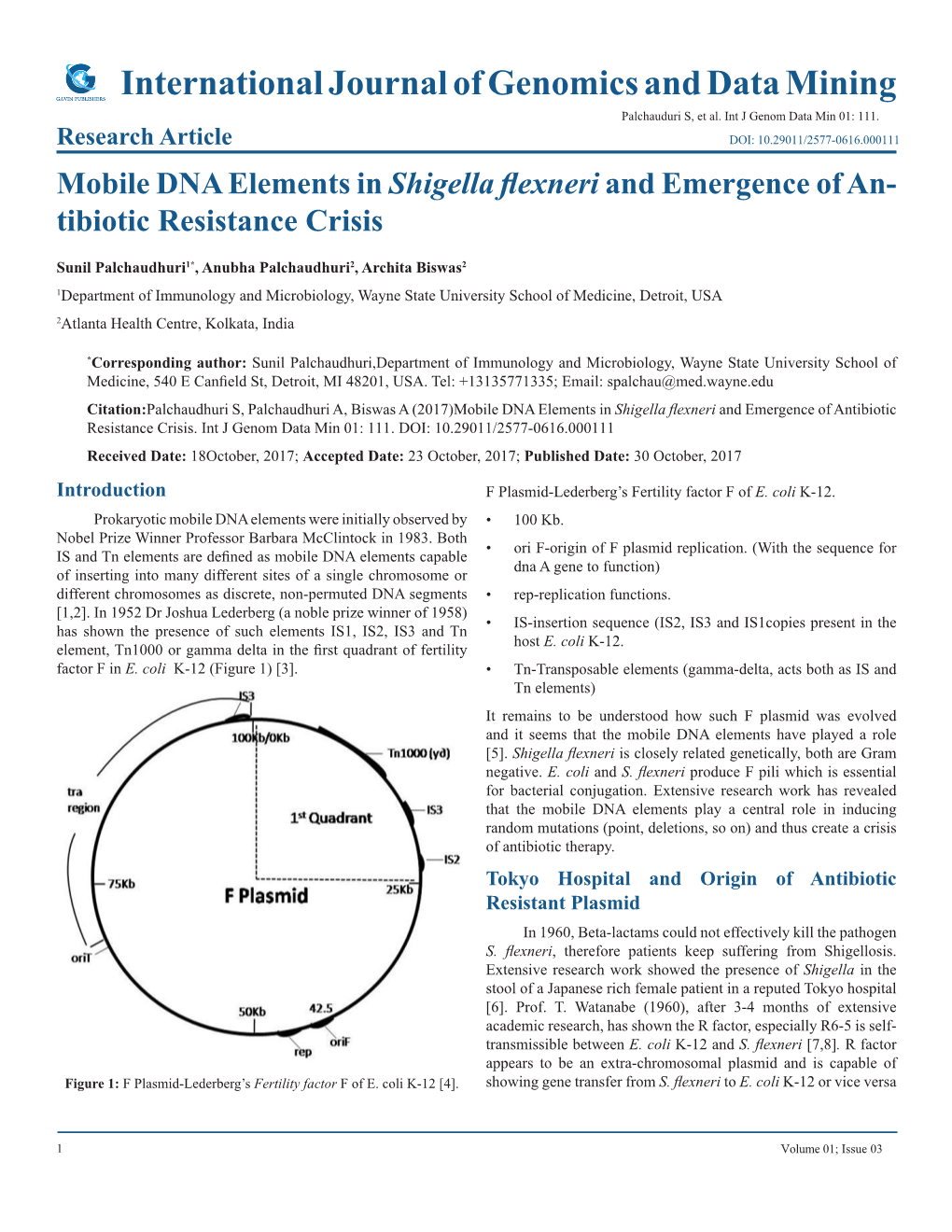 Mobile DNA Elements in Shigella Flexneri and Emergence of An- Tibiotic Resistance Crisis