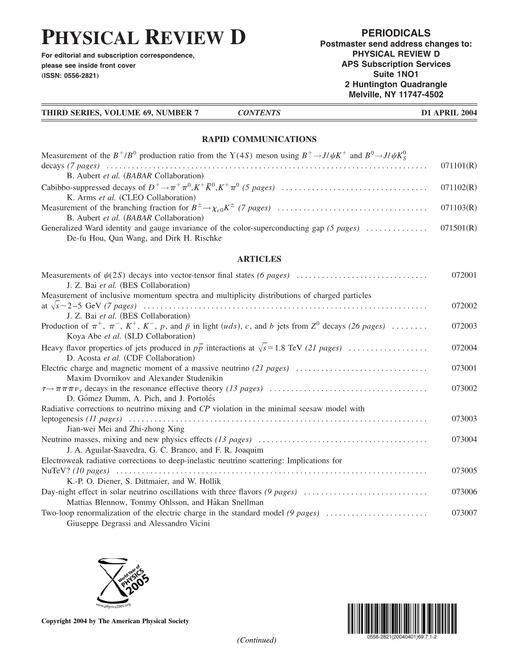 Table of Contents (Print)