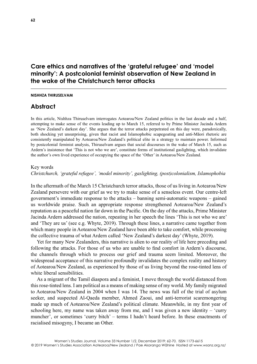 Care Ethics and Narratives of the 'Grateful Refugee' and 'Model Minority'