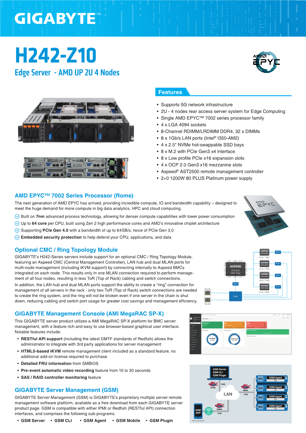 H242-Z10 Edge Server - AMD up 2U 4 Nodes