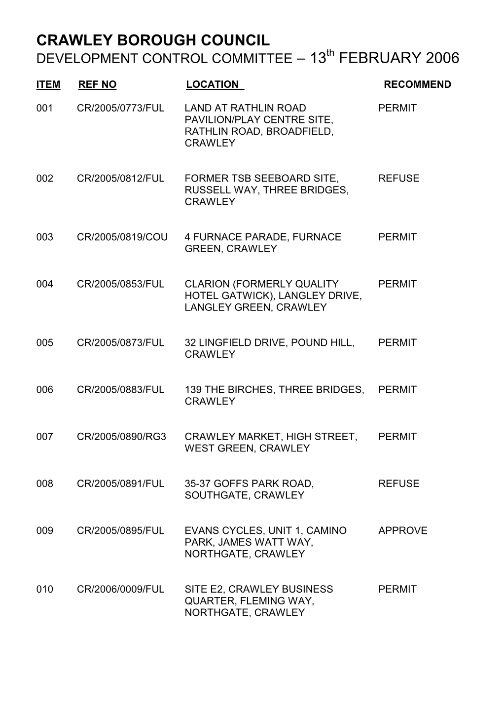 Crawley Borough Council February 2006