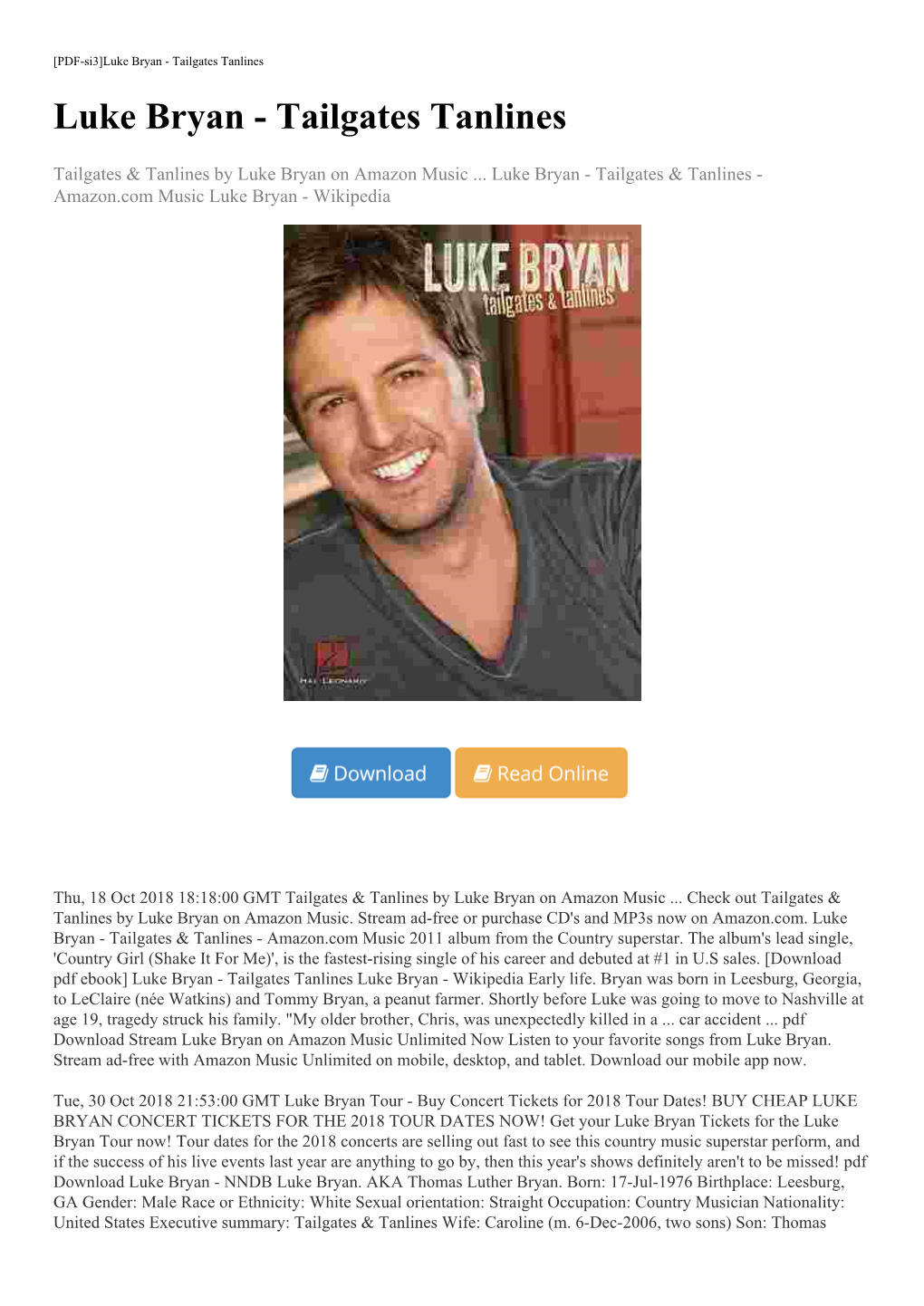 [Download Pdf Ebook] Luke Bryan - Tailgates Tanlines Luke Bryan - Wikipedia Early Life