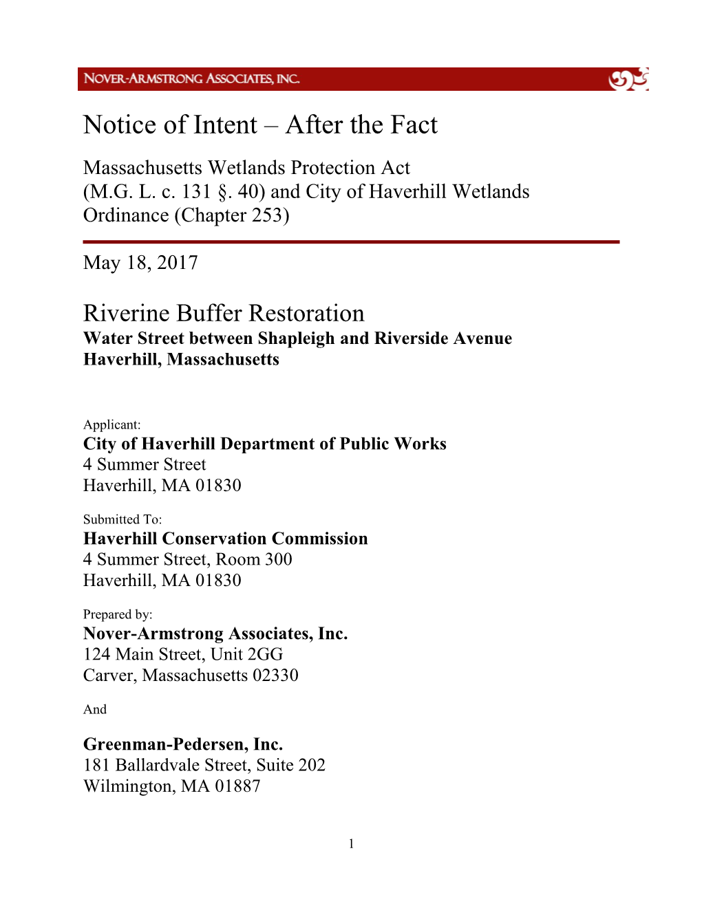 Notice of Intent – After the Fact