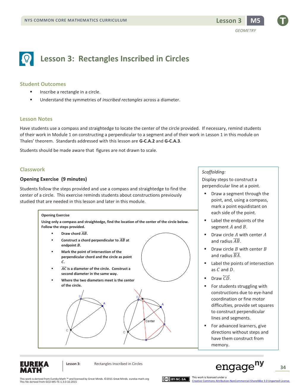 Lesson 3: Rectangles Inscribed in Circles