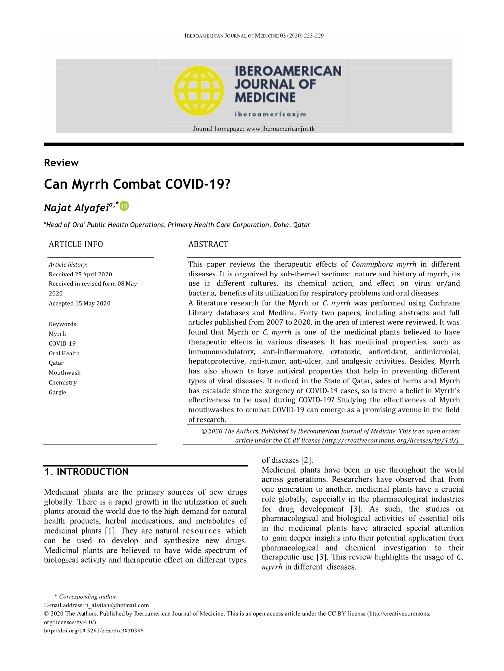 Can Myrrh Combat COVID-19?