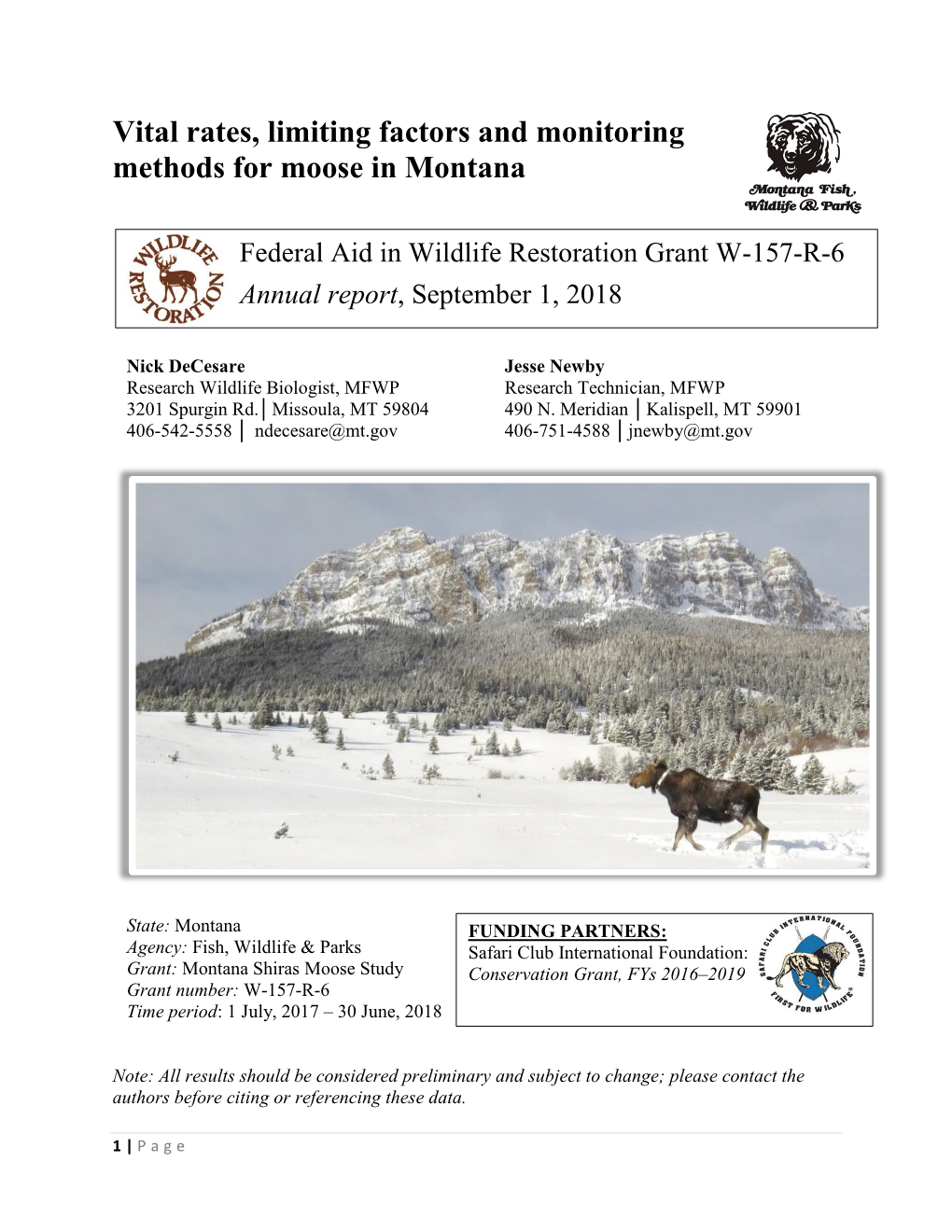 Vital Rates, Limiting Factors and Monitoring Methods for Moose in Montana