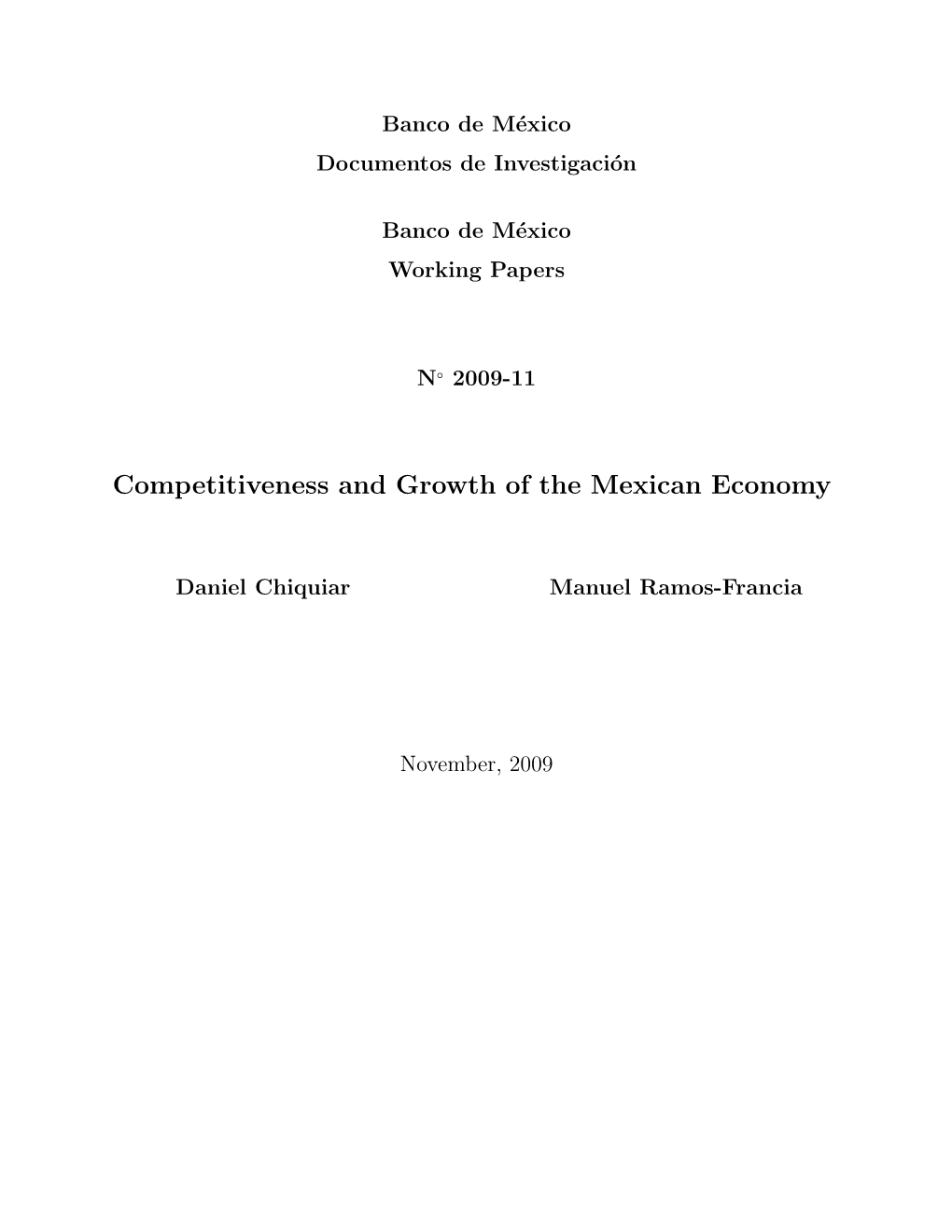 Competitiveness and Growth of the Mexican Economy