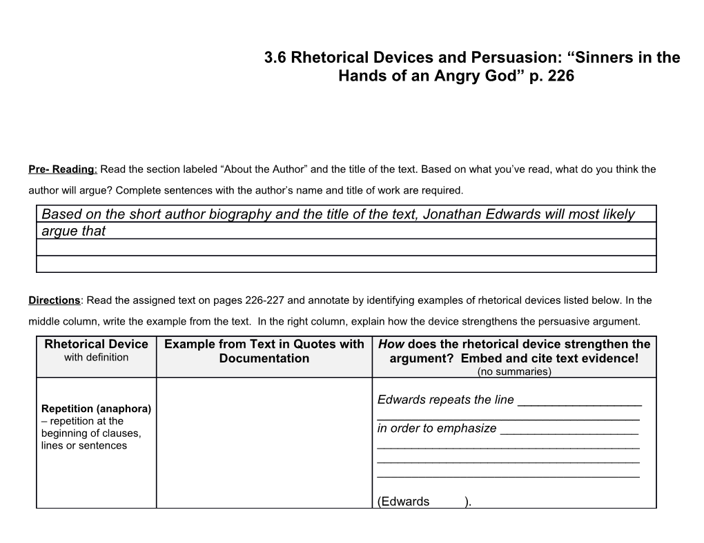 3.6 Rhetorical Devices and Persuasion: Sinners in the Hands of an Angry God P. 226