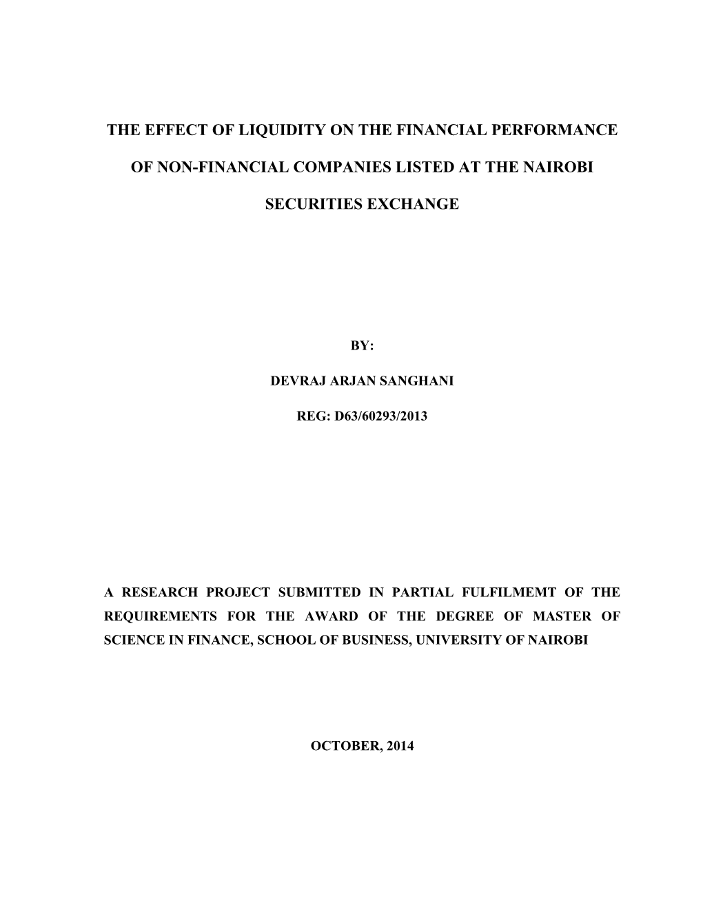 The Effect of Liquidity on the Financial Performance of Non-Financial Companies Listed at the Nairobi Securities Exchange