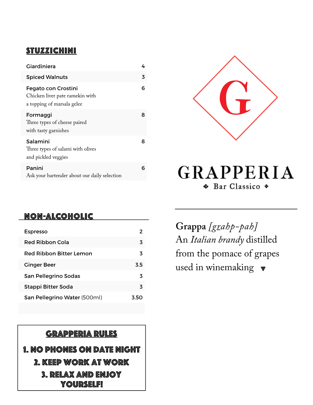 Grapperia Menu 2019