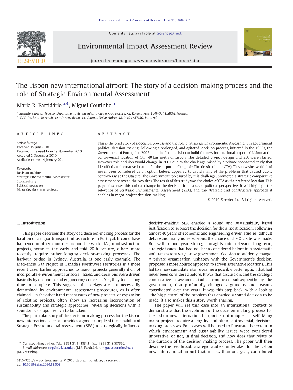 The Lisbon New International Airport: the Story of a Decision-Making Process and the Role of Strategic Environmental Assessment