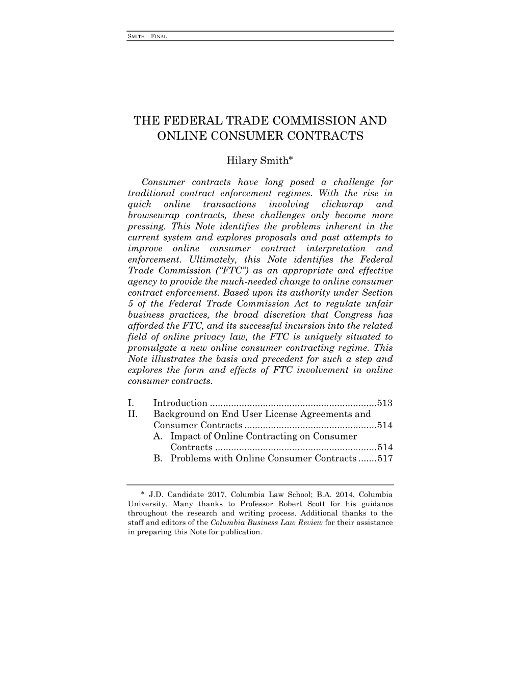 The Federal Trade Commission and Online Consumer Contracts