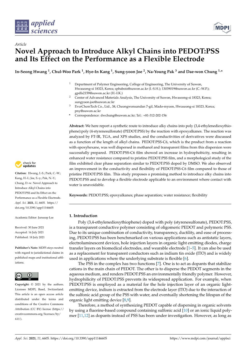 Novel Approach to Introduce Alkyl Chains Into PEDOT:PSS and Its Effect on the Performance As a Flexible Electrode