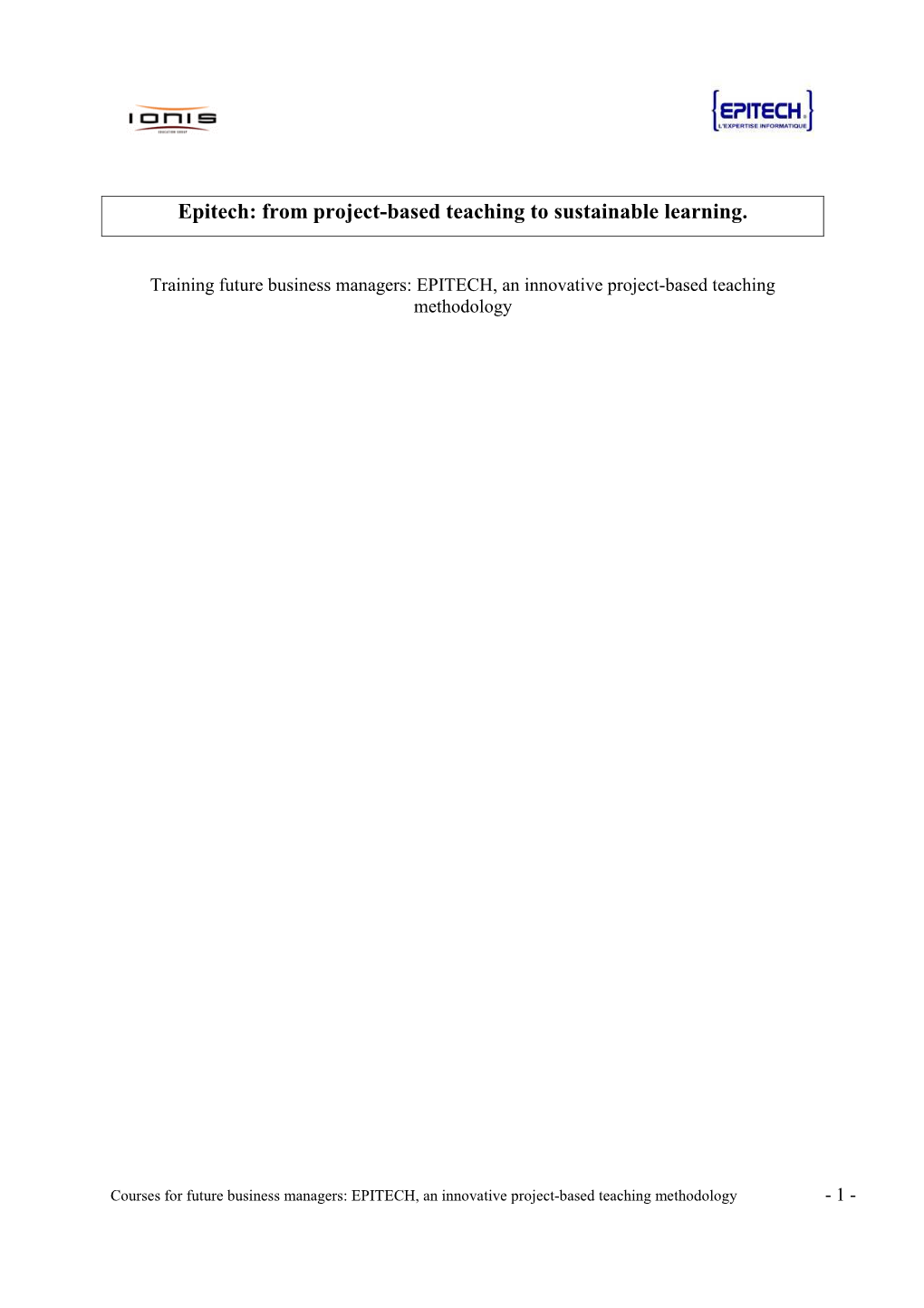 Epitech : from Project-Based Teaching to Sustainable Learning