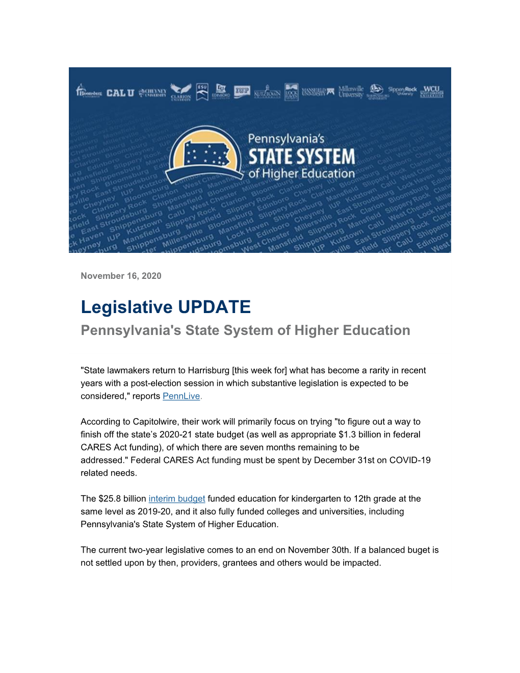 Legislative UPDATE