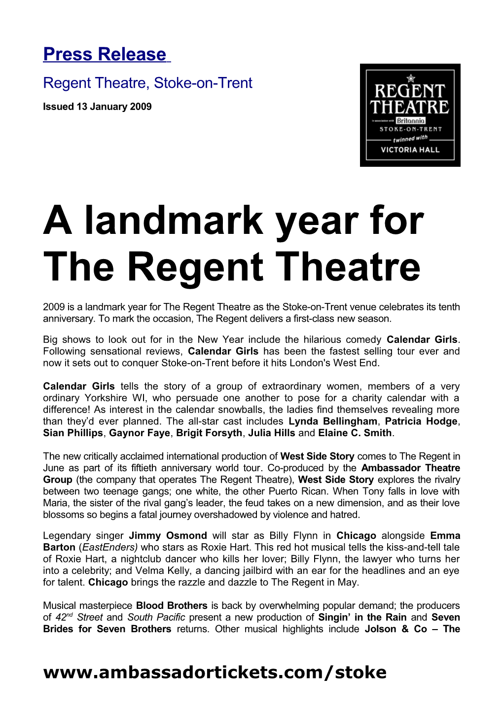 A Landmark Year for the Regent Theatre