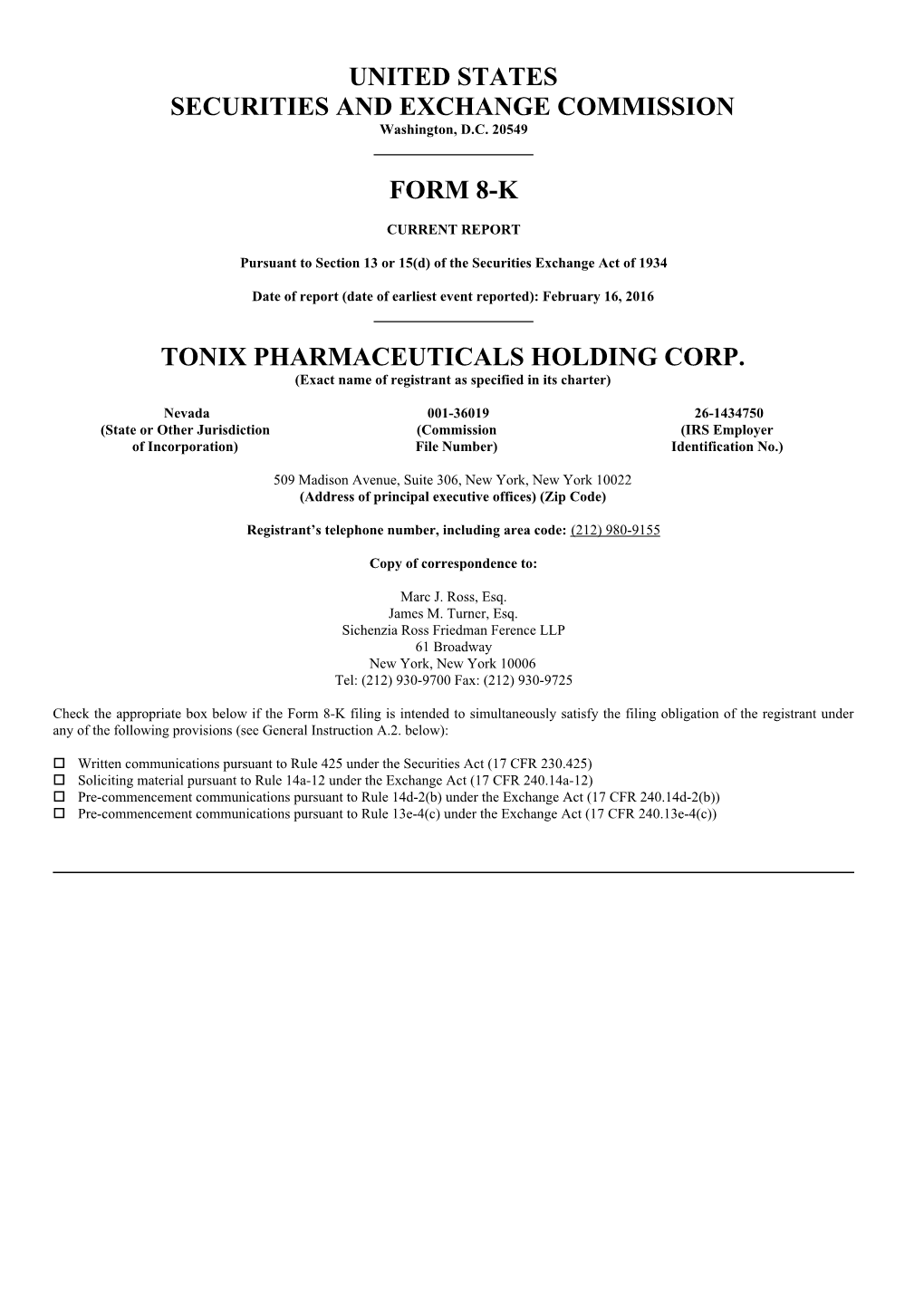 United States Securities and Exchange Commission Form