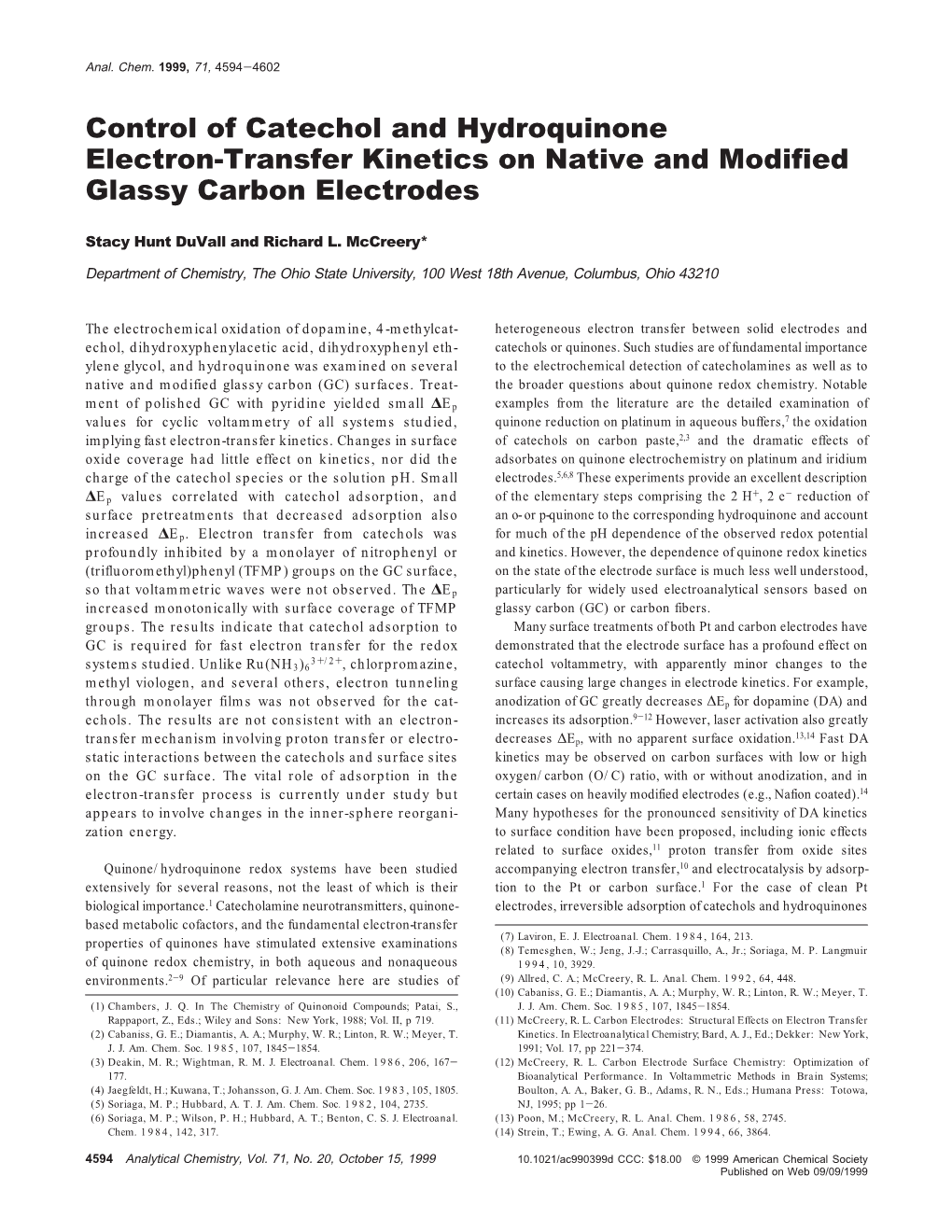 Control of Catechol and Hydroquinone Electron-Transfer Kinetics on Native and Modified Glassy Carbon Electrodes