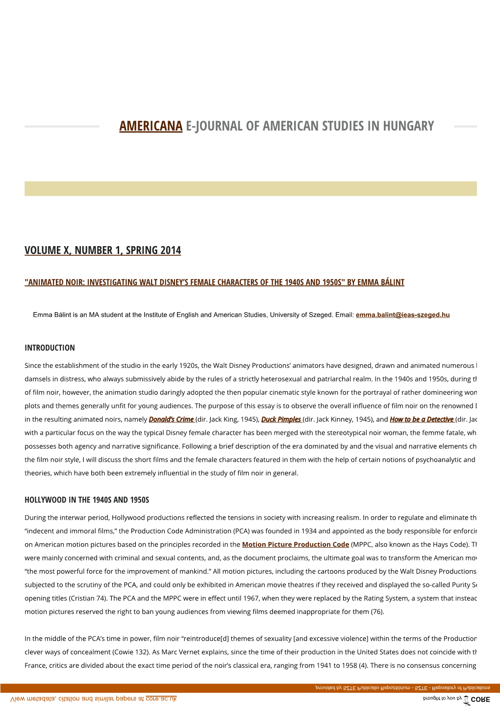 Americana E-Journal of American Studies in Hungary