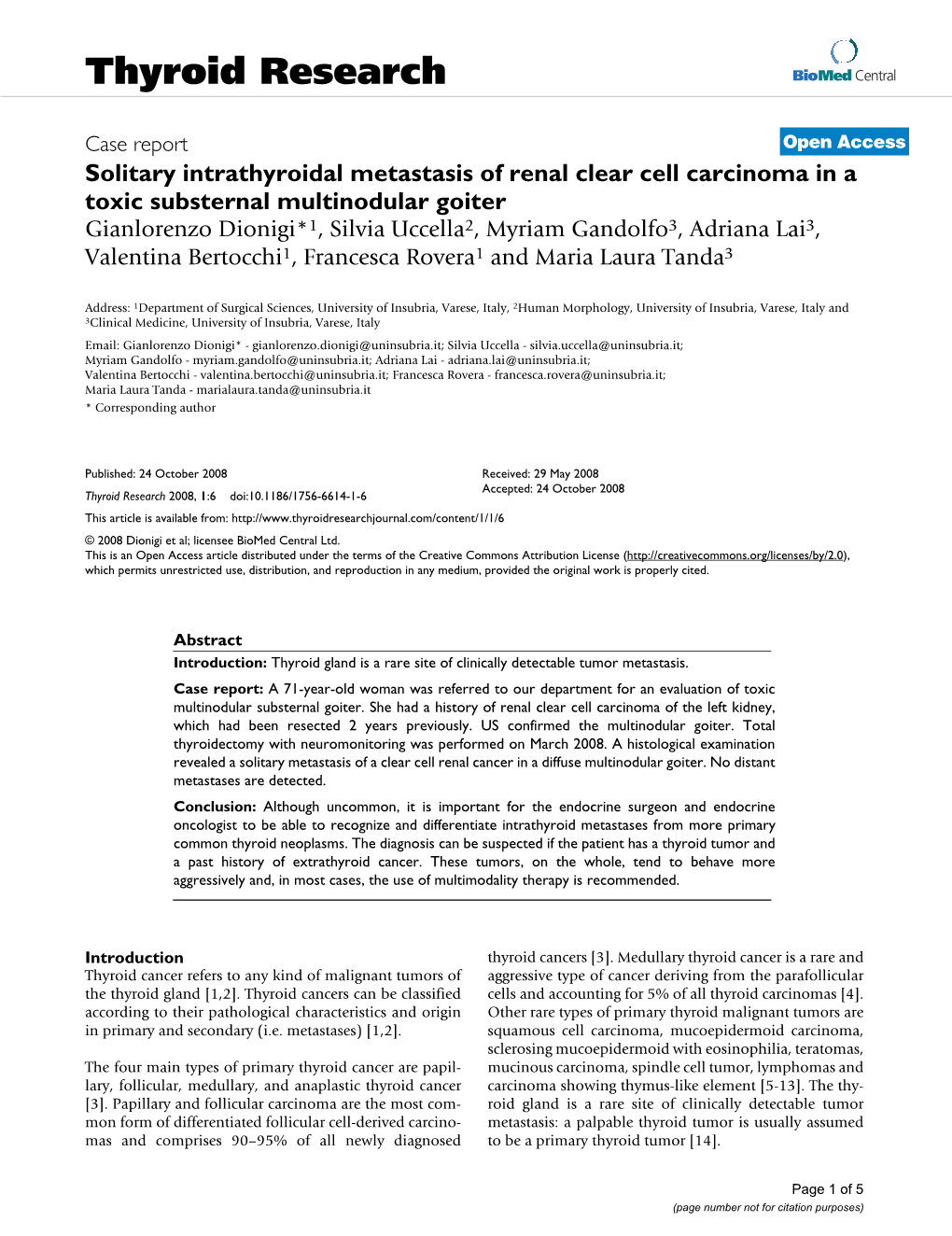 Thyroid Research Biomed Central