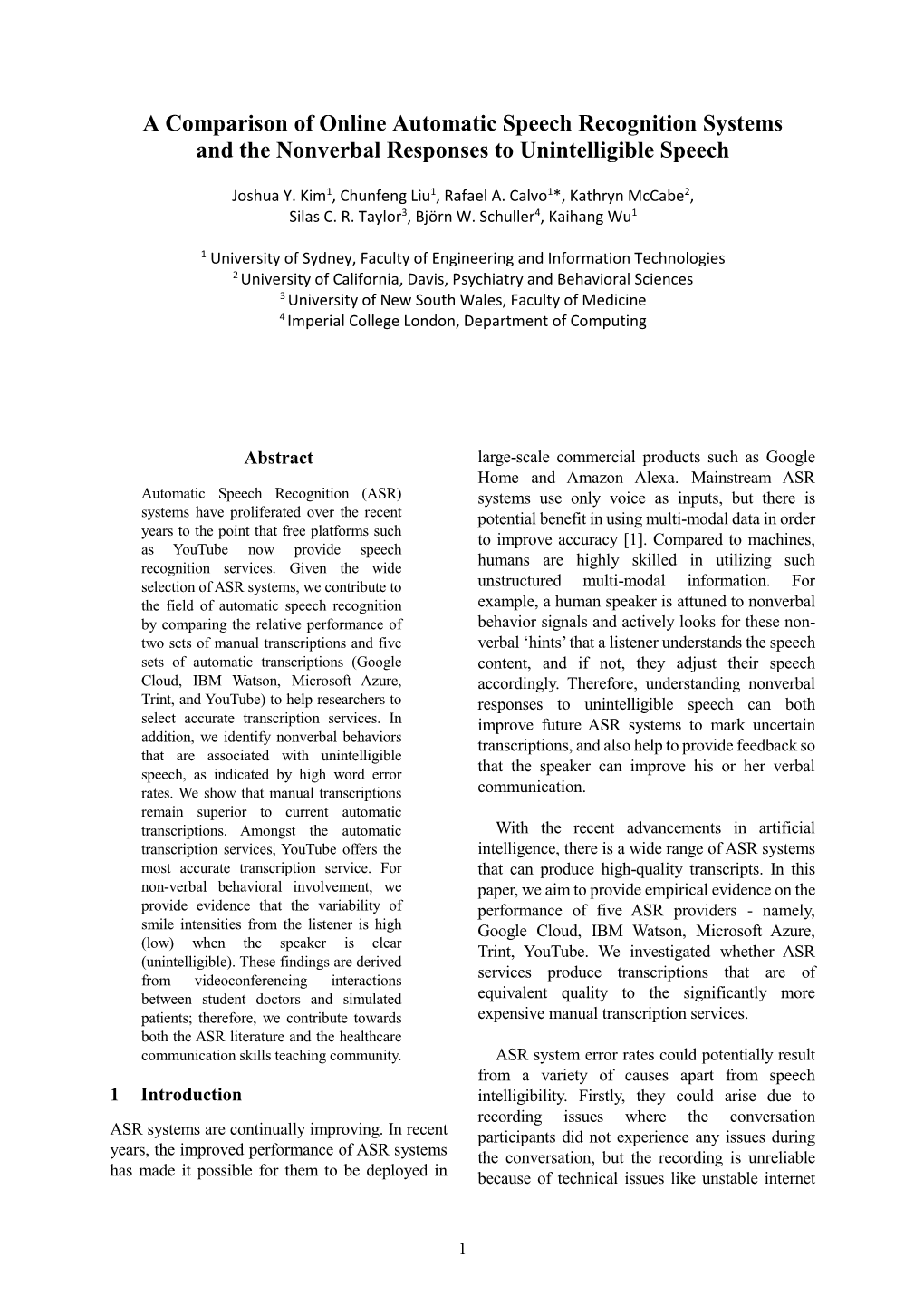 A Comparison of Online Automatic Speech Recognition Systems and the Nonverbal Responses to Unintelligible Speech