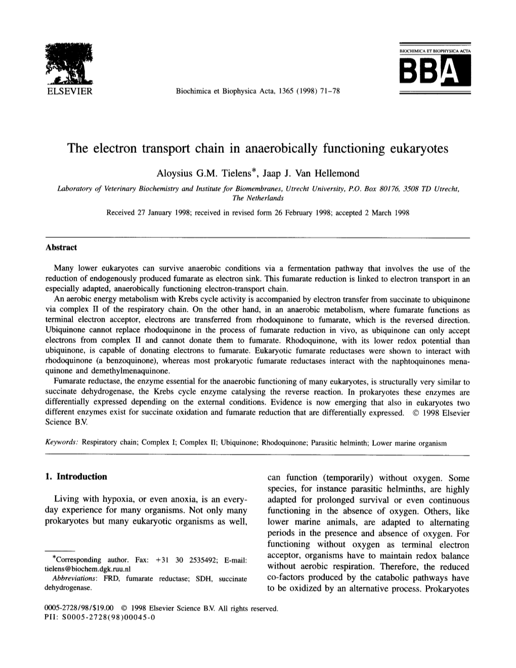 The Electron Transport Chain in Anaerobically Functioning Eukaryotes