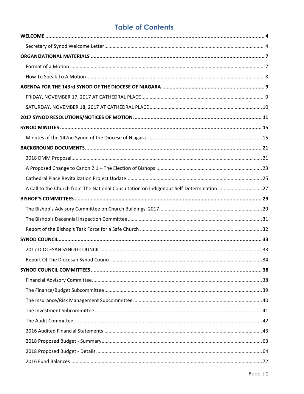 Table of Contents WELCOME