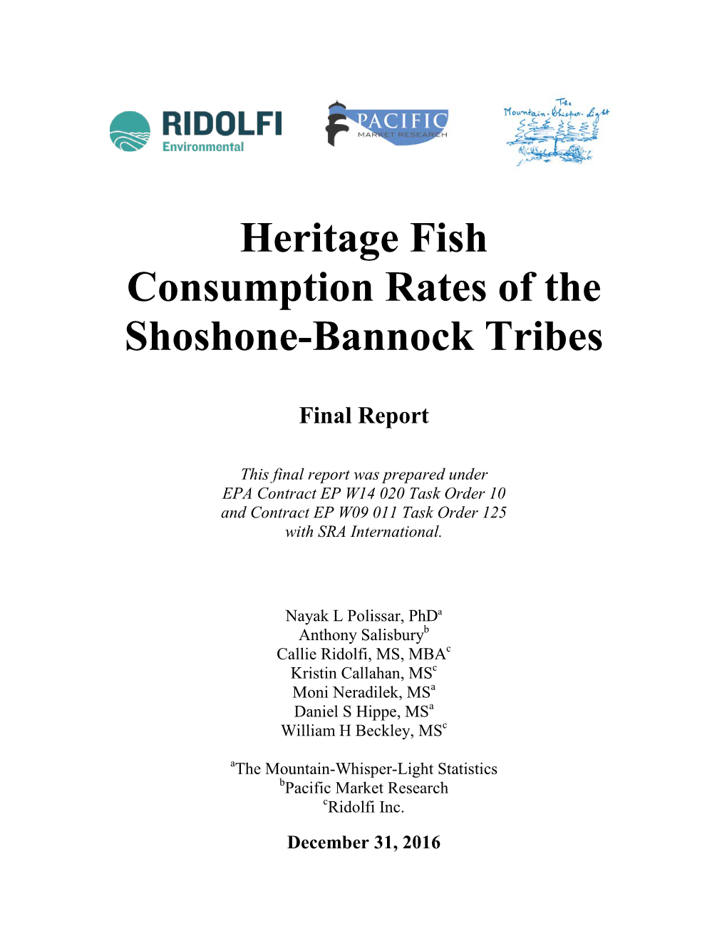 Heritage Fish Consumption Rates of the Shoshone-Bannock Tribes