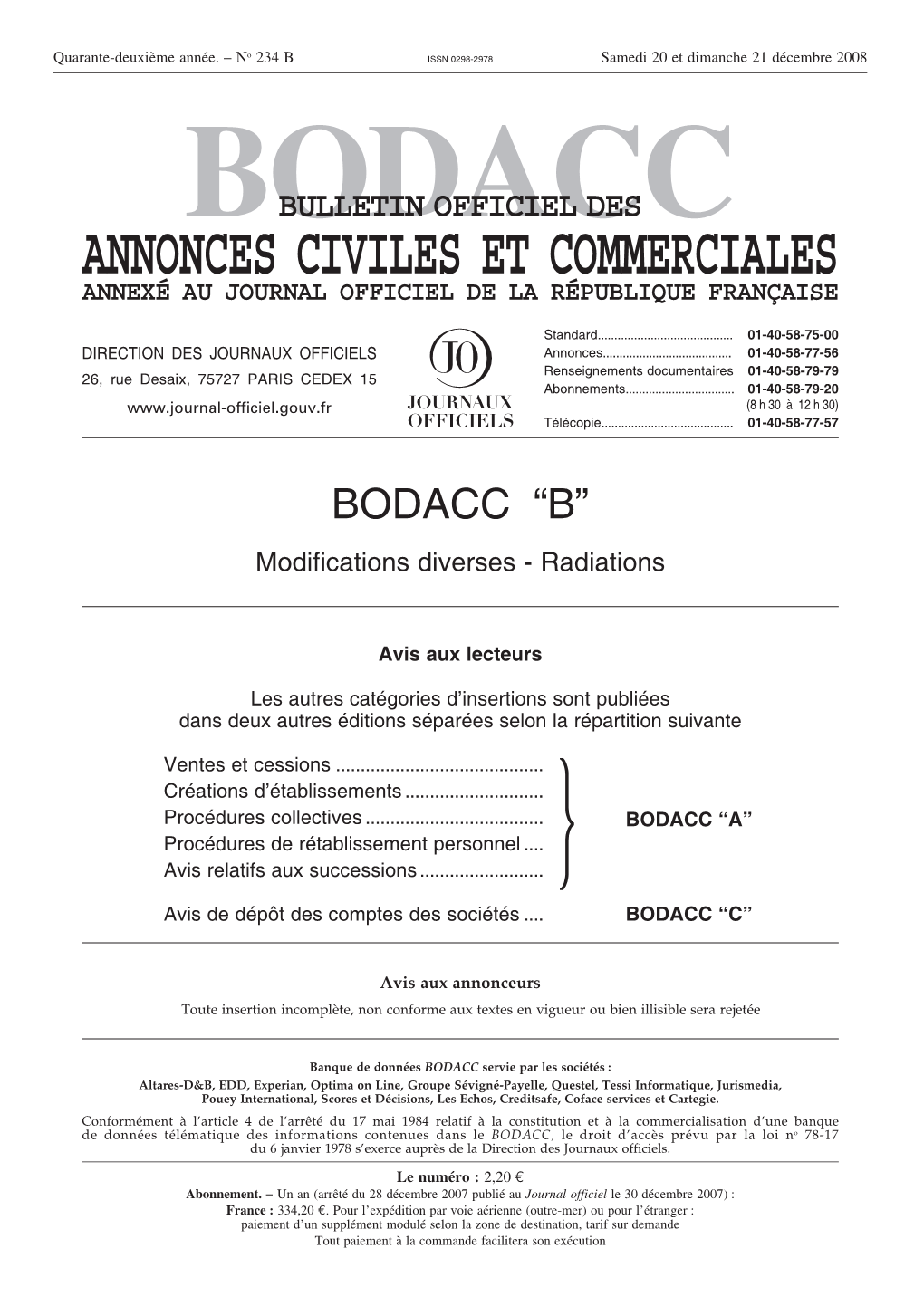 Bodacc Bulletin Officiel Des Annonces Civiles Et Commerciales Annexé Au