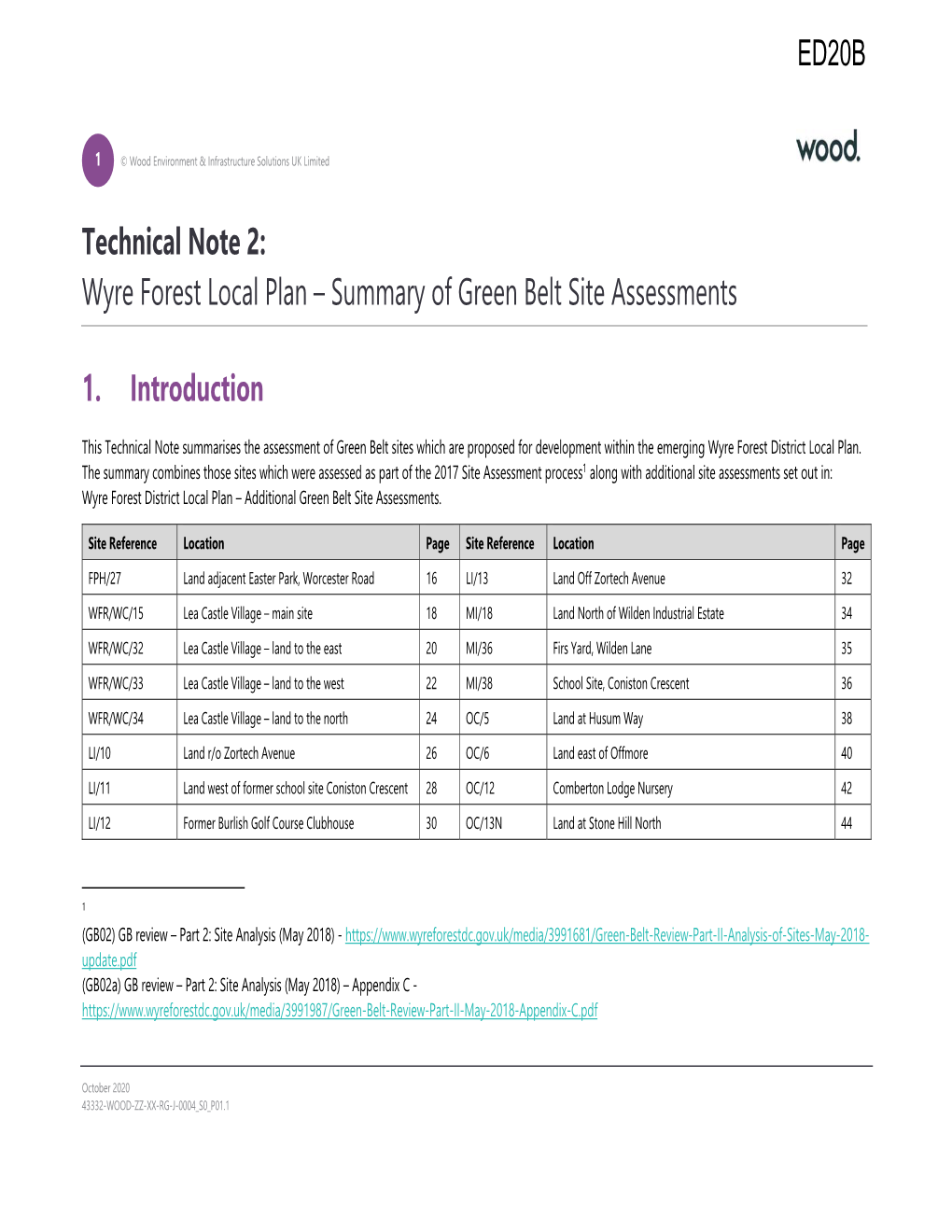 Technical Note 2: Wyre Forest Local Plan – Summary of Green Belt Site Assessments