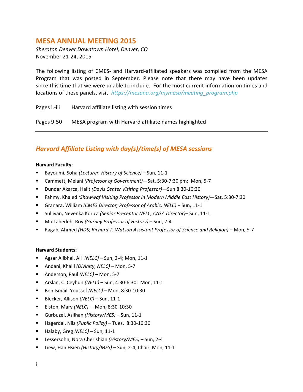 MESA ANNUAL MEETING 2015 Sheraton Denver Downtown Hotel, Denver, CO November 21-24, 2015