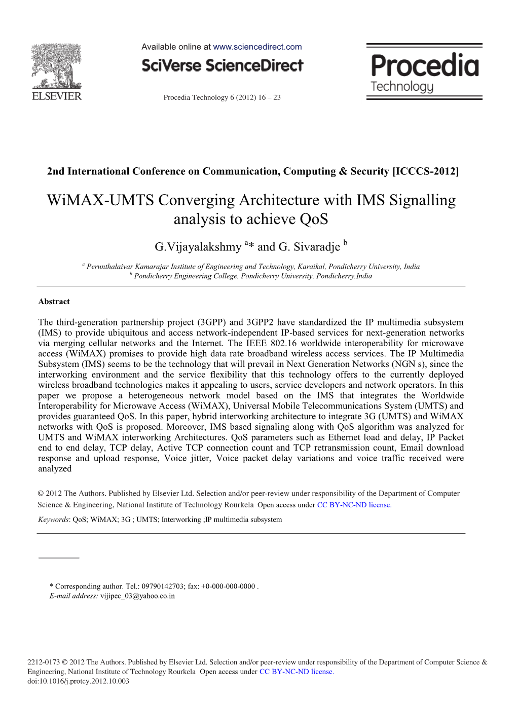 Wimax-UMTS Converging Architecture with IMS Signalling Analysis to Achieve Qos