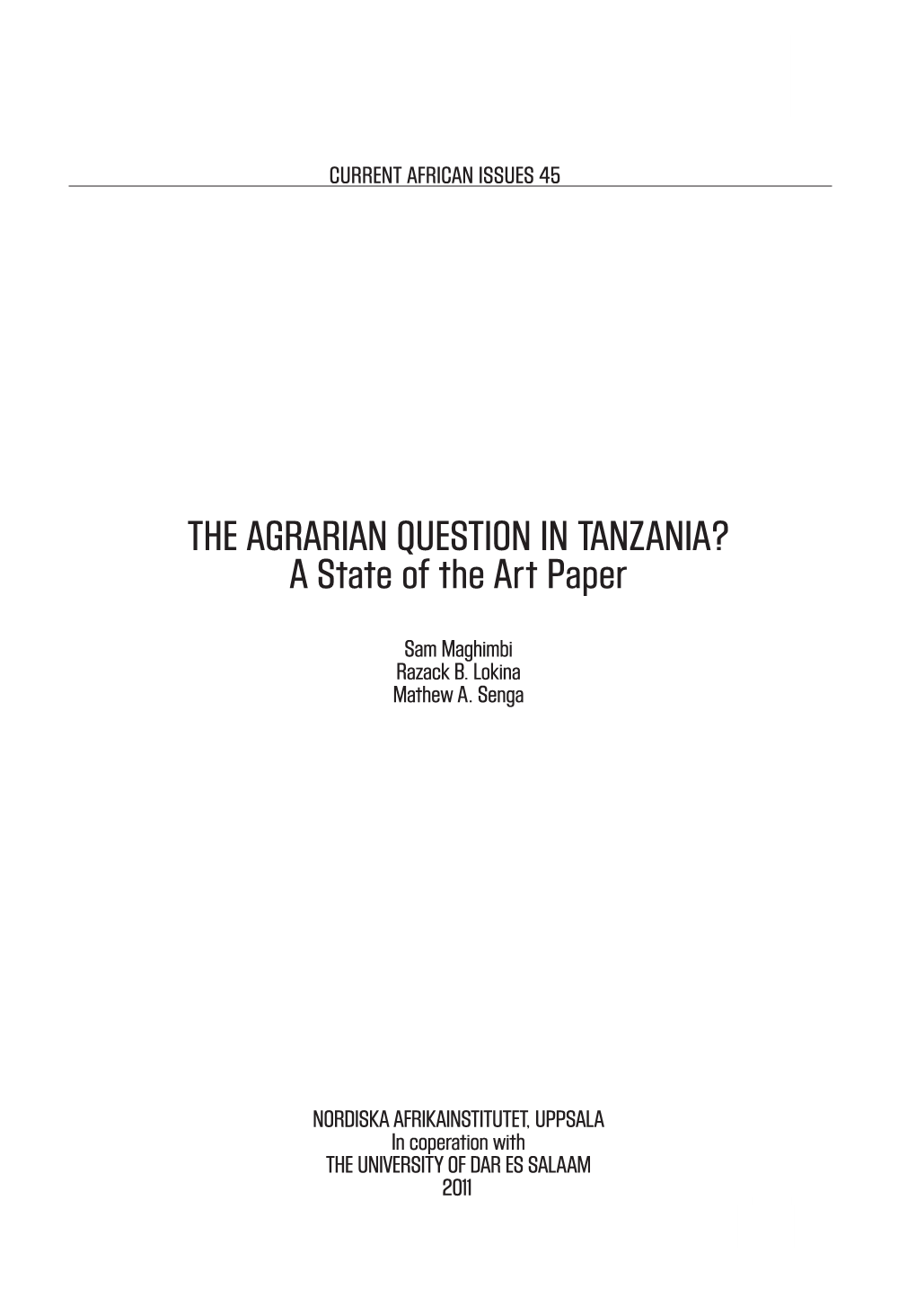 The Agrarian Question in Tanzania?