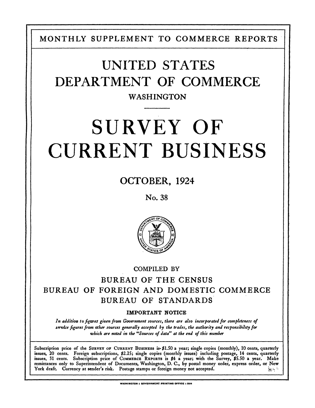 Survey of Current Business October 1924