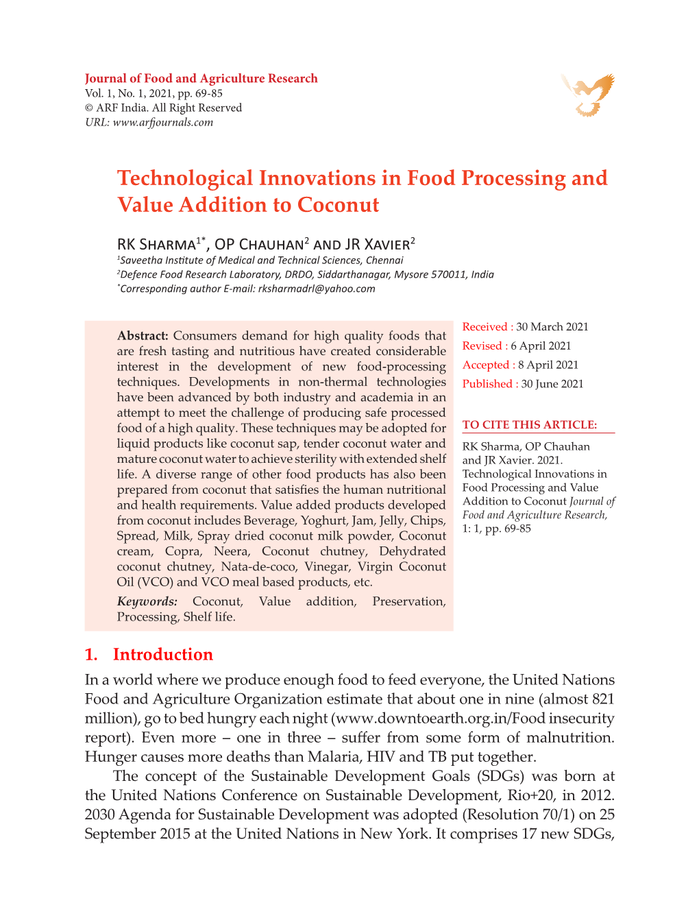 Technological Innovations in Food Processing and Value Addition to Coconut