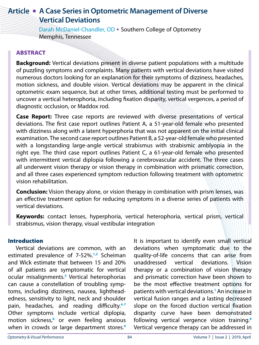 Article • a Case Series in Optometric Management of Diverse Vertical