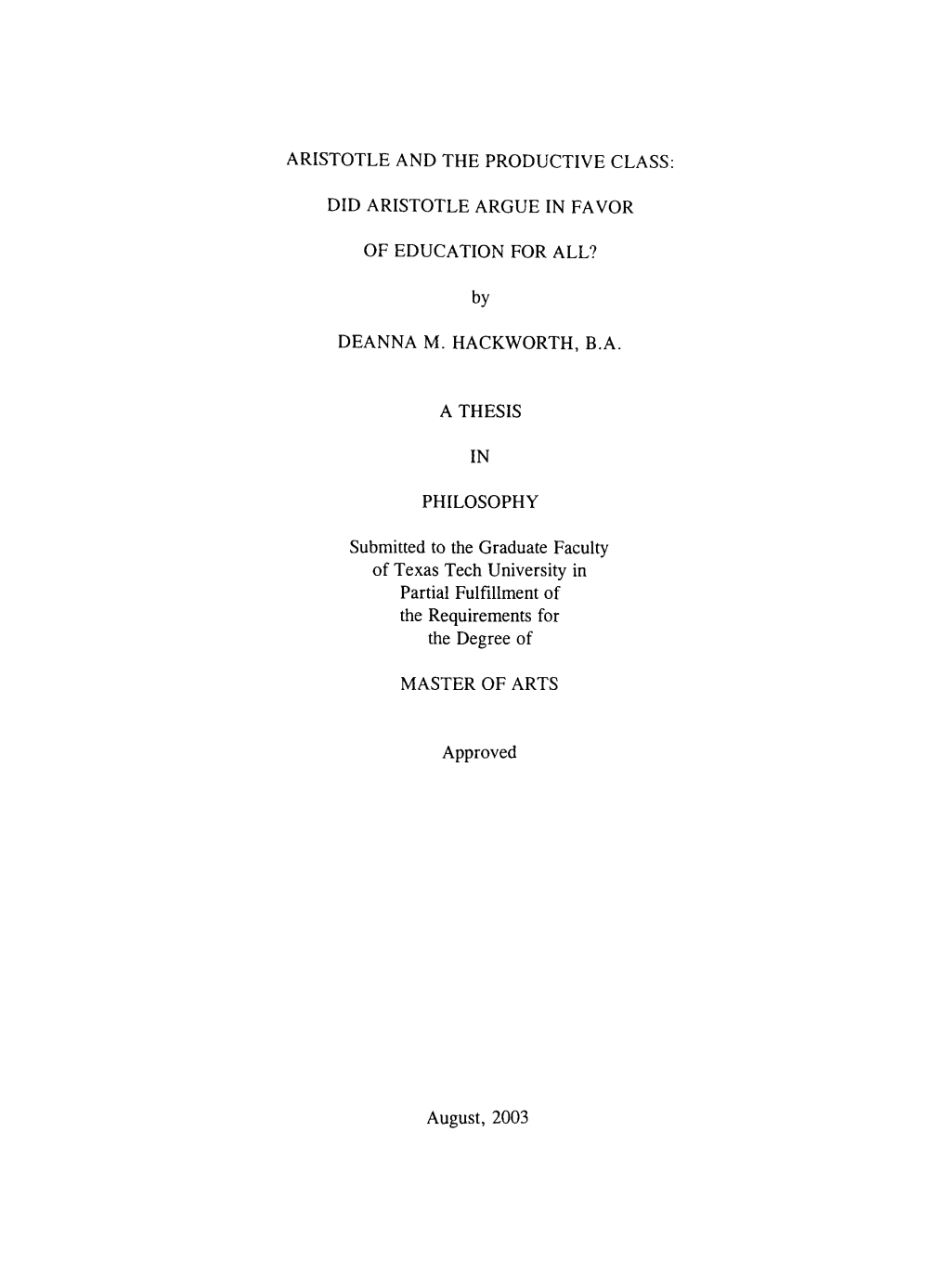 Aristotle and the Productive Class: Did Aristotle Argue