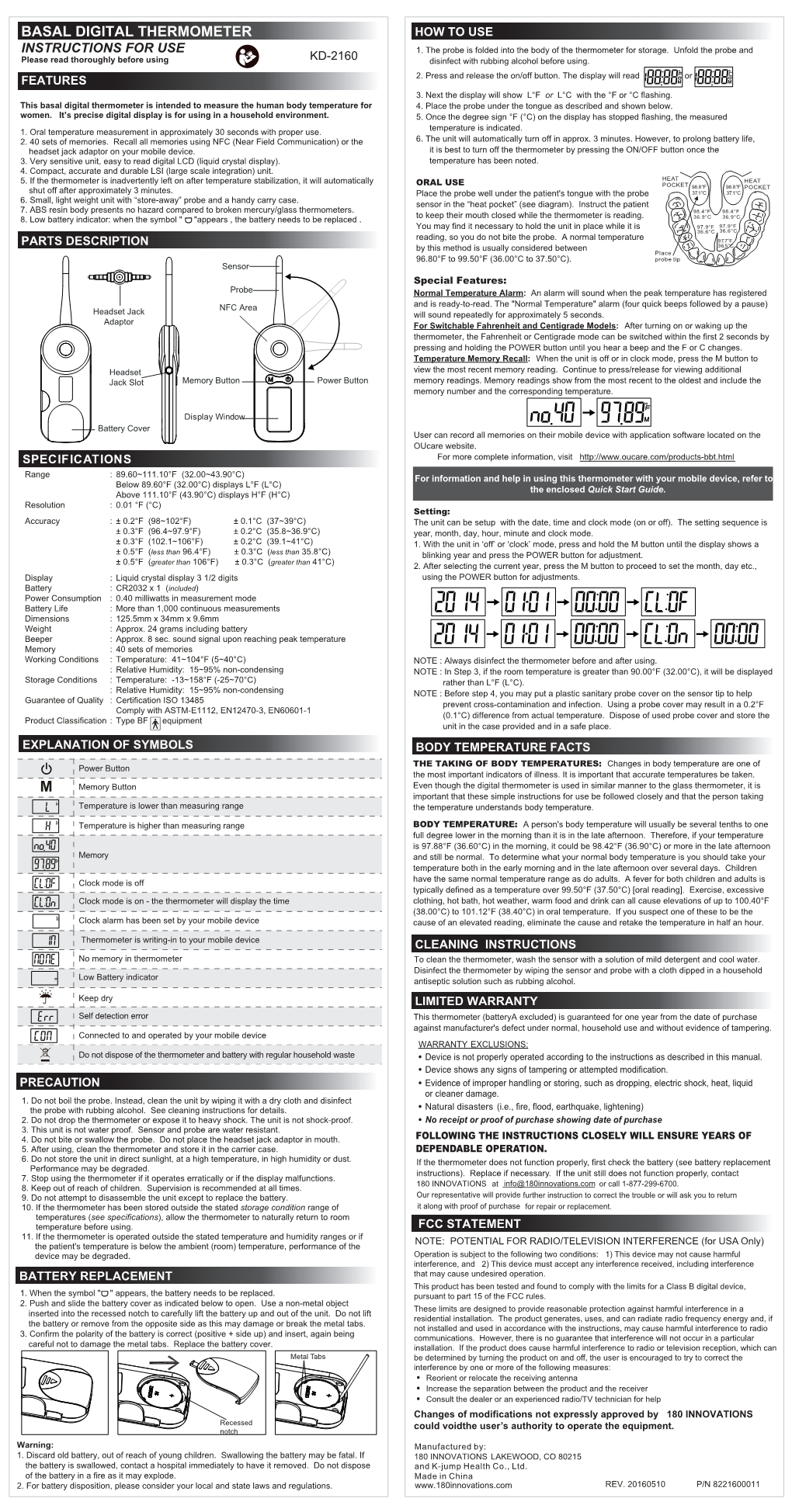 Basal Digital Thermometer How to Use Instructions for Use 1