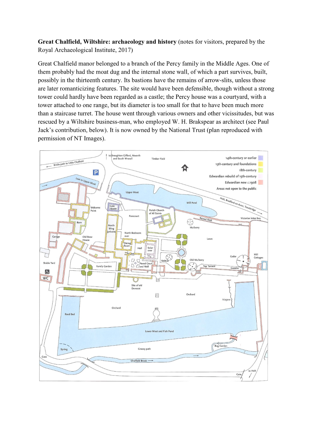 Great Chalfield, Wiltshire: Archaeology and History (Notes for Visitors, Prepared by the Royal Archaeological Institute, 2017)