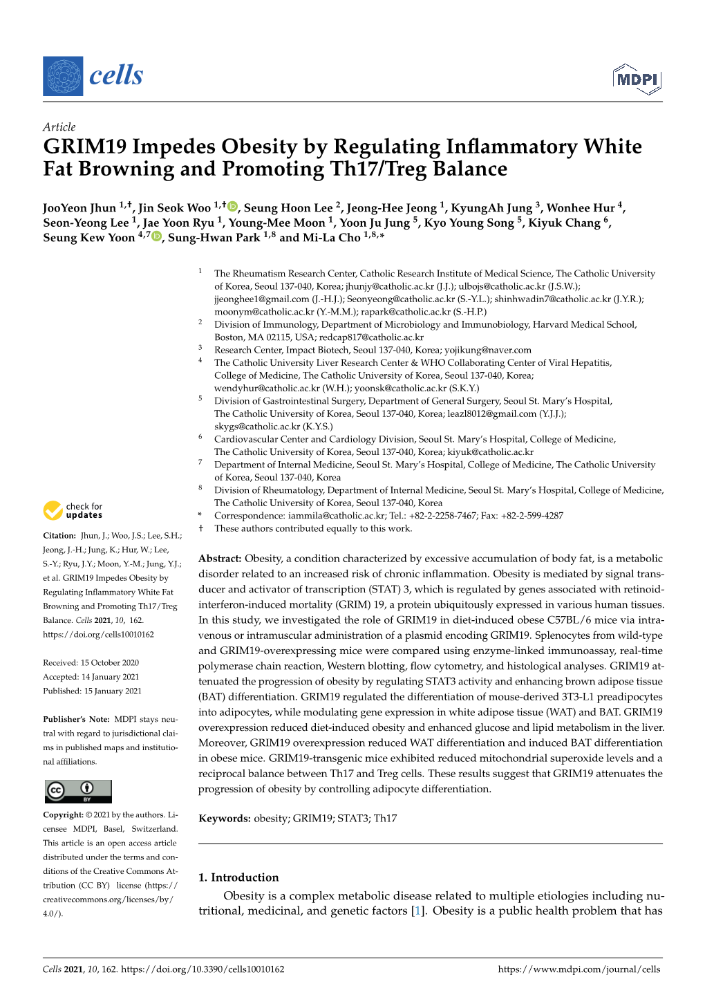 GRIM19 Impedes Obesity by Regulating Inflammatory White Fat