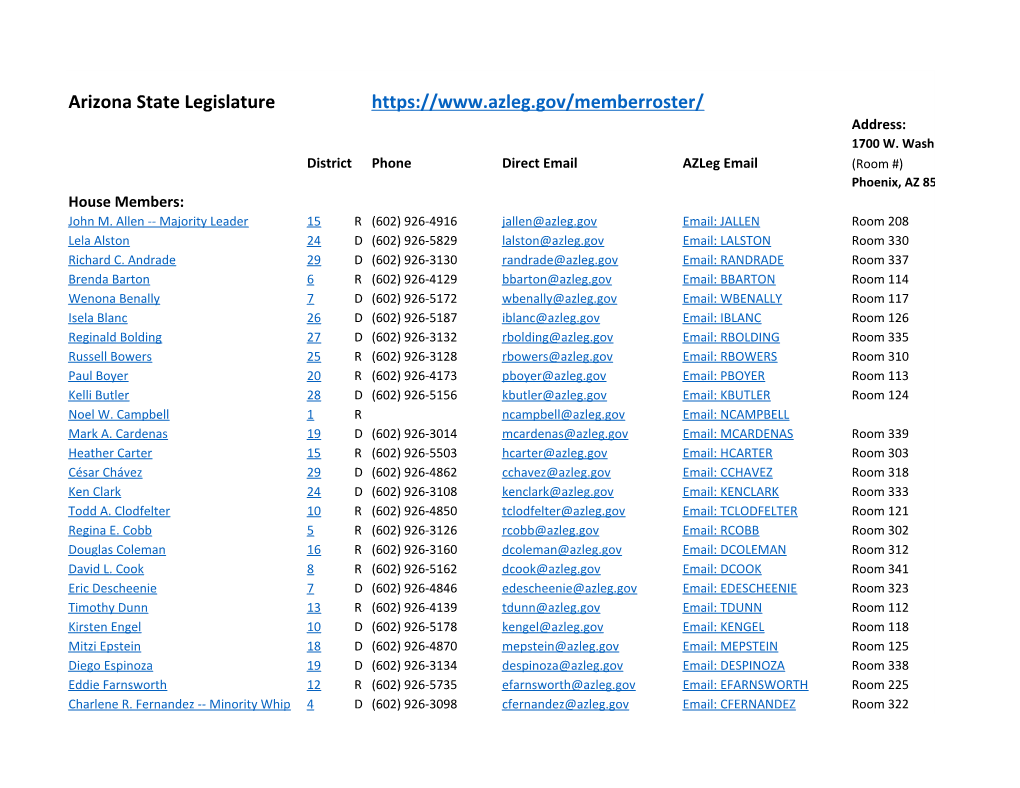 Arizona State Legislature Address: 1700 W