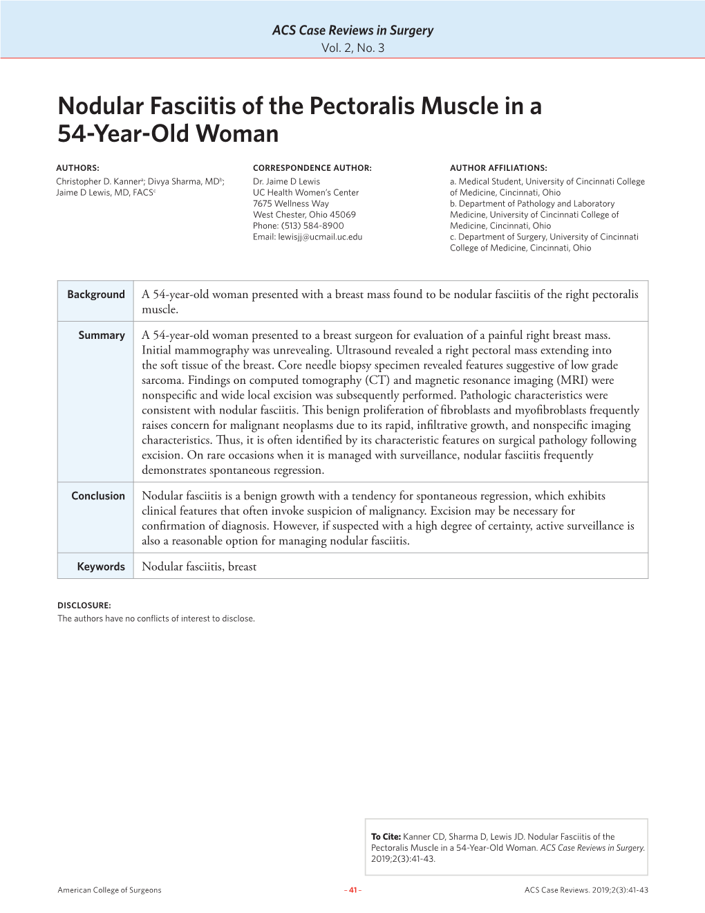 Nodular Fasciitis of the Pectoralis Muscle in a 54-Year-Old Woman