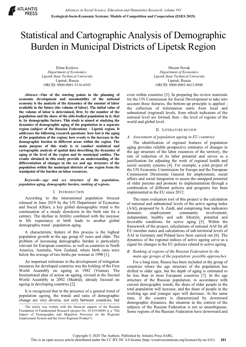 Statistical and Cartographic Analysis of Demographic Burden in Municipal Districts of Lipetsk Region