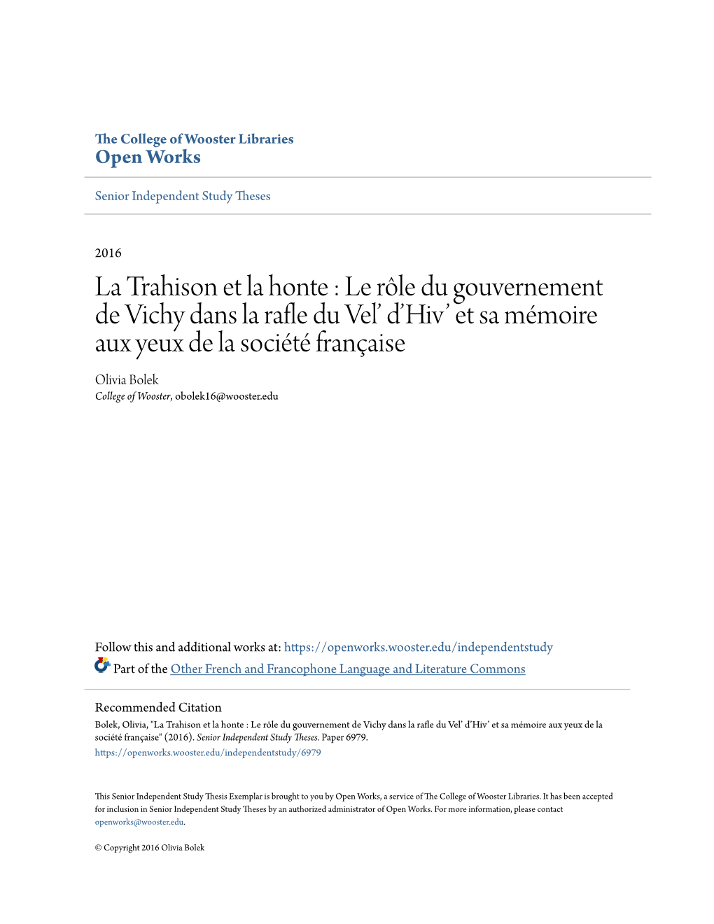 Le Rôle Du Gouvernement De Vichy Dans La Rafle Du Vel' D'hiv' Et Sa Mémoire Aux Yeux De La